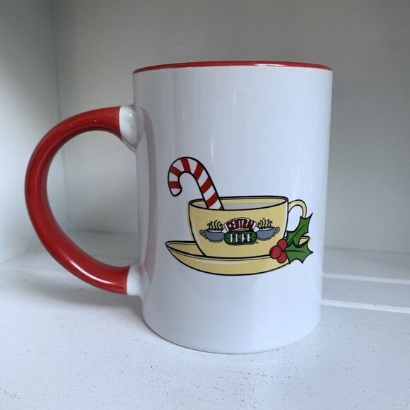 Friend's Central Perk Christmas Candy Cane Holly Large Coffee Mug Ceramic - Picture 4 of 7